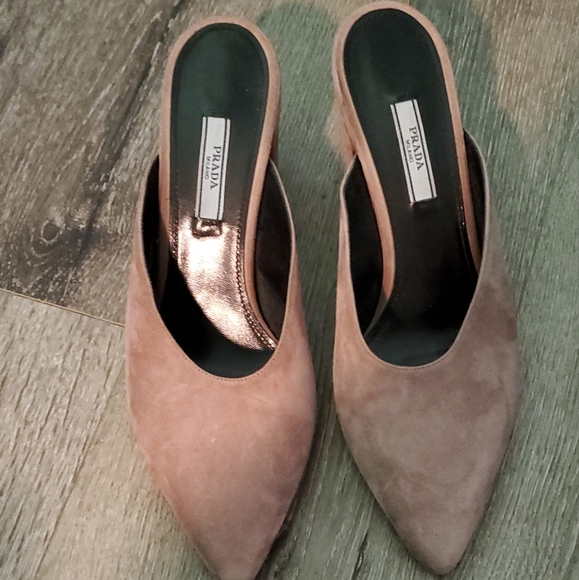 Prada Women's Tan Suede Mules - Picture 1 of 9